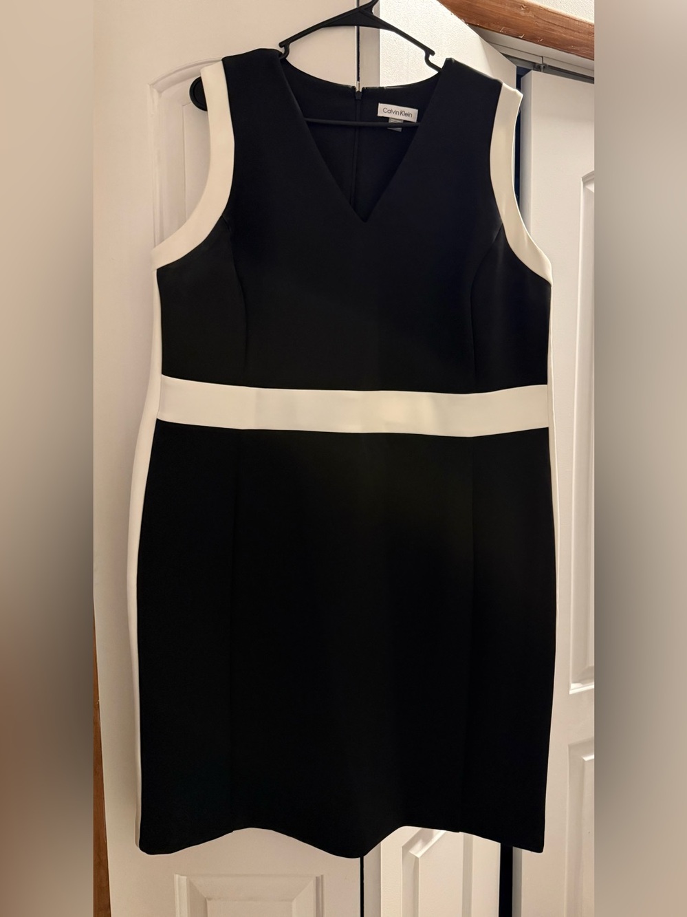 Calvin Klein Black Midi Sheath Dress with White Trim